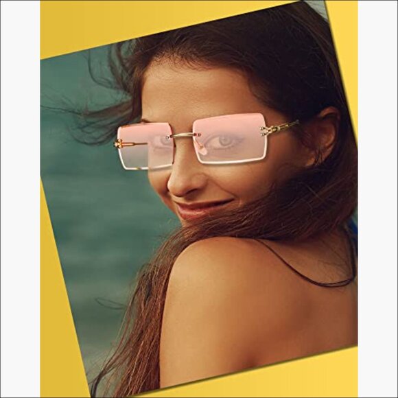 Metal Frameless Rectangle Y2K Sunglasses, 16 Pairs Vintage Retro Style